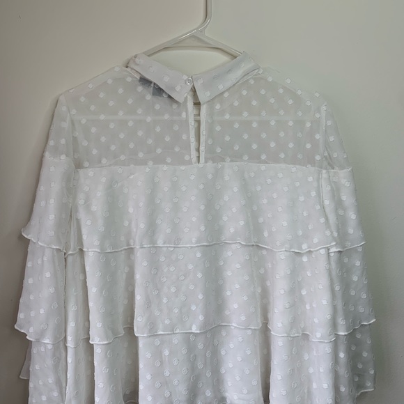 Halogen White Tiered Polka Dot Bell Sleeve Top - Picture 6 of 9
